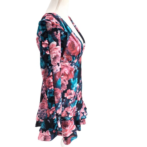 ASOS DESIGN NEW Womens Size 12 Ruffled Long Sleeve Floral Print Mini Dress - Picture 6 of 12